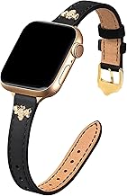 Slim Leather Bands Compatible with Apple Watch Band 38mm 40mm 41mm 42mm 44mm 45mm 46mm 49mm, Top Genuine Leather Band with Charms, Feminine Design for Iwatch Ultra SE Series 10 9 8 7 6 5 4 3 2 1