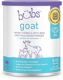 Bubs Whole Goat Milk Formula with Iron, Goat Milk-Based Powder, for Infants 0-12 Months, Made with Non-GMO Goat Milk, 20 oz