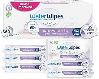 Sensitive+ Soothing Wipes, 3-In-1 Cleans, Cares, Soothes, 99% Water with Botanical Extract, Unscented & Hypoallergenic Baby Wipes, 360 Count (6 Packs)