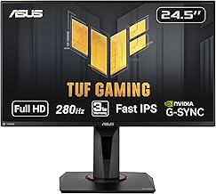 TUF Gaming VG259QM 24.5” Monitor, 1080P Full HD (1920 x 1080), Fast IPS, 280Hz, G-SYNC Compatible, Extreme Low Motion Blur Sync,1ms, DisplayHDR 400, Eye Care, DisplayPort HDMI BLACK