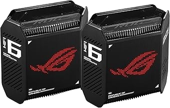 ROG Rapture GT6 (2PK) AX10000 Tri-Band WiFi 6 Gaming Mesh System, Covers up to 5,800 sq ft, 2.5 Gbps Port, Triple-Level Game Acceleration, UNII 4, Free Lifetime Internet Security, Black