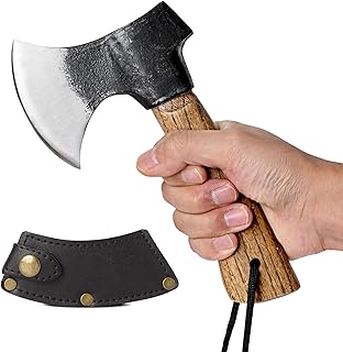 Sponsored Ad - Small Camping Axe with Leather Sheath, 8.46" Backpacking Hatchet with Wooden Handle, Splitting Axe for Jungle, Gardening, Hunting, Survival