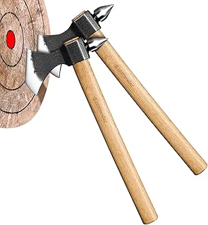 Freelander Throwing Axe with Oak Handle, High Carbon Steel Blade and Metal Wedge, Outdoor Hatchet with Spike Hammer Back for Camping, Chopping, and Throwing (Two-Piece Set)