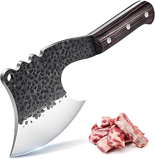 ROCOCO Meat Bone Cleaver Knife for Meat Cutting Handmade Heavy Duty Butcher Axes Hand Forged Full Tang Chopper for Kitchen Outdoor BBQ Chirstmas Mother Father Gifts Idea Men Black