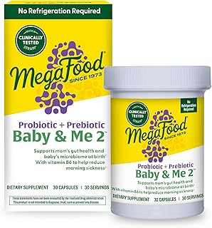 MegaFood Baby & Me 2 Prenatal Probiotic, Vegetarian Pregnancy Prebiotics and Probiotics for Women, Digestive Health & Immune Support with Vitamin B6 for Morning Sickness Relief, 30 Capsules