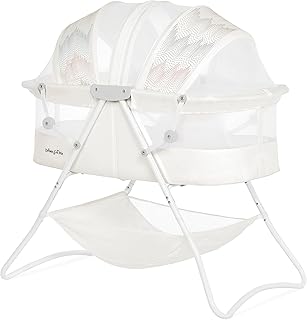 Sponsored Ad - Dream On Me Karley Bassinet in Dove White, Lightweight Portable Baby Bassinet, Quick Fold and Easy to Carry, Adjustable Double Canopy, Indoor and Outdoor Bassinet with Large Storage Bas