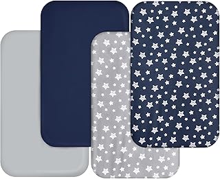 Bassinet Sheets for Boys 4 Pack(33" x 20"), Compatible with Mika Micky, Baby Delight, Dream On Me, Koola Baby, AMKE and Other Rectangle Bassinet Mattress
