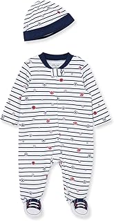 Sponsored Ad - Little Me Baby Boy Clothes 2-Piece Baby Sleeper and Cap Set, 100% Cotton Footies Baby Essentials, Preemie to 9 Months