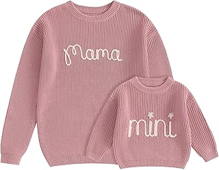 Mommy and Me Matching Outfits Mama and Mini Long Sleeve Crewneck Sweater Pullover Tops Mother Baby Matching Clothes