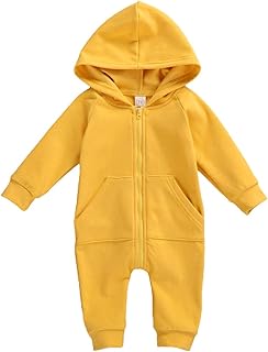 Newborn Baby Boy Girl Long Sleeve Romper Onesie Toddler Infant Fall Winter Zipper Hooded Clothes