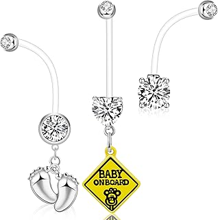 ONESING 3 Pcs 14G Pregnancy Belly Button Rings Flexible Maternity Belly Button Rings 38mm Clear Long Bar Pregnancy Belly Rings Cute Hypoallergenic Healing Sport Navel Rings for Women