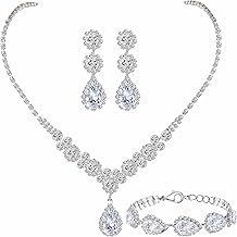 Silver/Gold Rhinestone Crystal Wedding Bridal Bridesmaids Earrings Bracelet Set for Women Brides Bridesmaids Crystal Rhinestone Bracelet Earrings Set for Wedding Bridal Prom Pageant