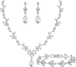 Sponsored Ad - Bridal Wedding Elegant Floral Jewelry Set for Women/Brides/Bridesmaids Crystal Jewelry Set for Wedding Prom Party Bridal Crystal Necklace Earrings Bracelet Set