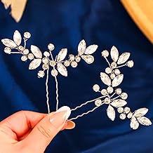 HEREAD Crystal Bride Wedding Hair Pins Silver Rhinestone Hair Piece Hair Accessories for Women and Girls (Pack of 2) (Silver)