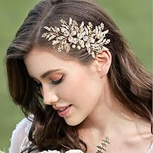 ALUINN Crystal Bride Wedding Hair Comb Pearl Hair Piece Rhinestone Bridal Hair Accessories for Brides Bridesmaids Women (Gold)
