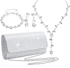 Sponsored Ad - Meanplan 4 Pcs Silver Clutch Purse Jewelry Set for Women Evening Rhinestone Purse Silver Accessories for Women Bride Wedding Jewelry
