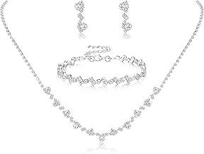 Sponsored Ad - Jstyle Silver Bridal Wedding Jewelry Set Crystal Necklace Bracelet Dangle Earrings Set for Bride Bridesmaid Rhinestone Necklace Prom Costume Jewelry Set Accessories for Women