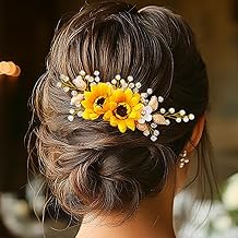 Jeairts Sunflower Bride Wedding Hair Comb Crystal Pearl Bridal Hair Side Combs Decorative Hair Accessories for Women
