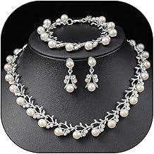 Sponsored Ad - Rhinestone Pearl Wedding Jewelry Set for Bride Bridesmaid Bohemia Adjustable Beaded Crystal Bracelet Necklace Exaggerated Pearl Earring Set for Women
