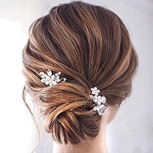 Catery Flower Bridal Hair Pins Pearl Wedding Clips Hairpiece Crystal Bridesmaid Headpiece Accessories for Women Pack of 2 (Silver)