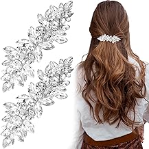 Joez Wonderful 2 Pcs Rhinestone Hair Clips, Silver Bridal Hair Accessories for Women, Sparkly Crystal Hair Pins, Fancy Flower Hair Barrettes for Wedding, Bride (Rhinestone)