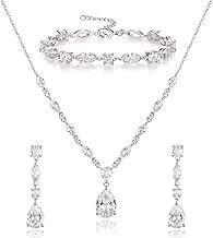 Sponsored Ad - Crysdue Teardrop Bridal Jewelry Set for Wedding Party, Silver/14K/Rose Gold Plated Prom Costume Jewellery for Bride Bridesmaids Women, Cubic Zirconia Necklace Dangle Earrings Bracelet