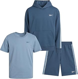 Boys' Active Shorts Set - 3 Piece Performance Mesh Hoodie Sweatshirt, Gym Shorts, and T-Shirt - Activewear Set (8-12)