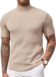 Sponsored Ad - Men's Mock Turtleneck Sweater Short Sleeve Casual Basic Tops Ribbed Knit Pullover Solid Tee
