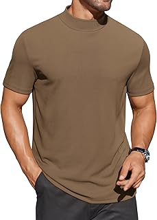 Sponsored Ad - Mens Mock Turtleneck Shirts Short Sleeve Casual Basic T-Shirts Ribbed Solid Pullover Tops