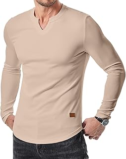 Sponsored Ad - Mens Long Sleeve Muscle T Shirts Casual V-Neck Longline Ribbed Tee Shirts