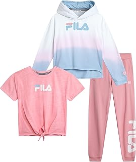 Girls Sweat Suit Set - 3 Piece Tie-Dye Short Sleeve Crop Top, Pullover Hoodie and Jogger Sweatpants for Girls (7-16)