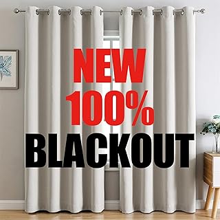 G2000 100% Blackout Curtains for Bedroom & Living Room - 84 Inch Long Beige Curtains with Room Darkening, Thermal Lined, Insulated, Light Blocking, Noise Reducing, 2 Panel Set