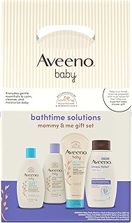 Aveeno Baby Bathtime Solutions Mommy & Me Gift Set, Baby Wash & Shampoo, Calming Bath, Daily Moisturizing Lotion and Stress Relief Body Wash for Mom, Colloidal Oat, Baby Bath Essentials, 4 items