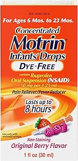 Motrin Infants' Oral Suspension Concentrated Liquid Medicine Drops with Ibuprofen, NSAID Infant Fever Reducer and Pain Reliever for Babies, Dye-Free, Alcohol-Free, Berry Flavor, 1 FL OZ