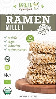 Big Green Organic Food- Organic Millet Ramen, Gluten-Free, Lectin-Free, Non-GMO, Vegan, Wheat and Rice Alternative (2.11 Ounce (12 Pieces))