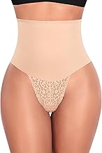 Werena Tummy Control Thong Shapewear for Women Mid High Waisted Body Shaper Underwear Lace Shaping Thong Girdle Panties