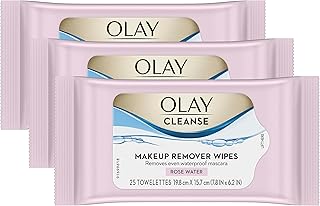 Cleanse Makeup Remover Cleansing Face Wipes, Daily Facial Towelettes, Rose Water, 25 Count, 3 Pack
