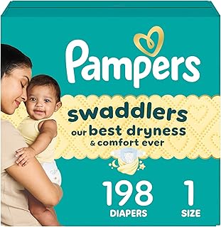 Pampers Swaddlers Diapers - Size 1, One Month Supply (198 Count), Ultra Soft Disposable Baby Diapers