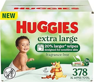 Extra Large Baby Wipes, Unscented, 9 Flip-Top Packs, 378 XL Wipes Total, Packaging May Vary