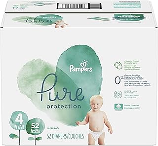 Diapers Size 4, 52 Count - Pampers Pure Protection Disposable Baby Diapers, Hypoallergenic and Unscented Protection, Super Pack (Old Version)