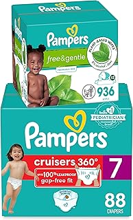 Pull On Cruisers 360° Fit Disposable Baby Diapers Size 7, One Month Supply (88 Count) with Free & Gentle Baby Wipes 12 Flip-Top Packs (936 Wipes Total)