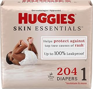 Size 1 Diapers, Skin Essentials Baby Diapers, Size 1 (8-14 lbs), 204 Count (3 Packs of 68), Packaging May Vary