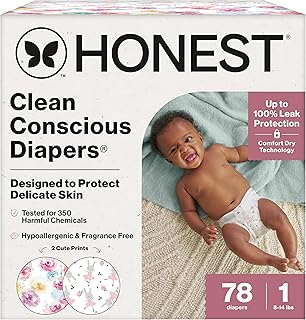 Sponsored Ad - Clean Conscious Diapers for Delicate Skin, Up to 100% Leakproof Hypoallergenic Fragrance-Free Baby Diapers, Girl Prints, Club Box, Size 1 (8–14 lbs), 78 Count (Prints May Vary)