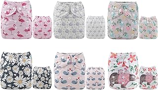 ALVA 6 Pack Cloth Diaper with 12 Inserts One Size Adjustable Washable Reusable Diaper Cover for Baby Girls and Boys