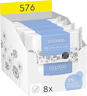 Sponsored Ad - Baby Wipes with 99% Water – Unscented, Hypoallergenic, Plant-Based, Strong & Plastic-Free, Compostable, 8 resealable Packs x 72 (576 Wipes Total)
