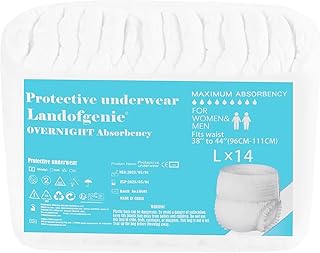 Sponsored Ad - Unisex Overnight Incontinence Underwear, High Absorbency Leak Cuff Protection Adult Diaper, Pull-On Underwear for Men & Women, White, 14 Count, L(38″-44″)