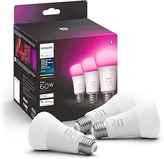 A19 LED Smart Light Bulb - White and Color Ambiance - 60W Indoor Light Bulb - Control with Hue App - Works with Alexa, Google Assistant and Apple Homekit - 3 Pack