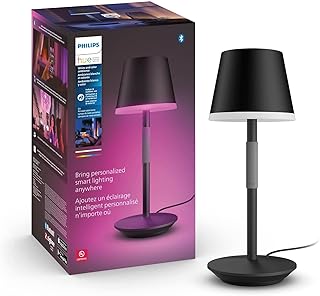 Go Smart Portable Table Lamp, 1 Pack, Black, White and Color Ambiance LED Color-Changing Light, Smart LED Lamp for Indoor and Outdoor Use, Control with Hue App or Voice Assistant