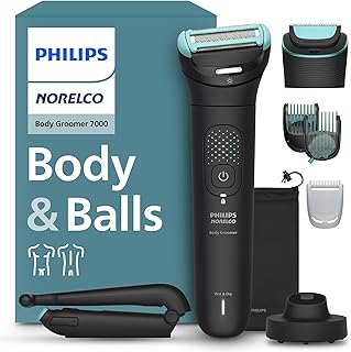 Philips Norelco Body Groomer 7000 Series, Men's Whole Body Groomer, Contour-Following 2D Flexing Head, Triple Protect Shave System & Intimate Body Hair Trimmer, 100% Showerproof, BG7480/50