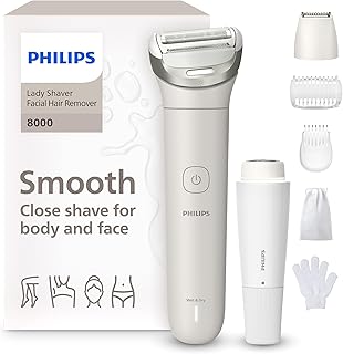 Lady Shaver Series 8000 - Cordless, Wet & Dry Electric Shaver, 3-Blade Shaving System, Flexible Shaving Head, LED Light, for Face, Legs, Body & Bikini, 100 Mins. Runtime, Model BRL159/00